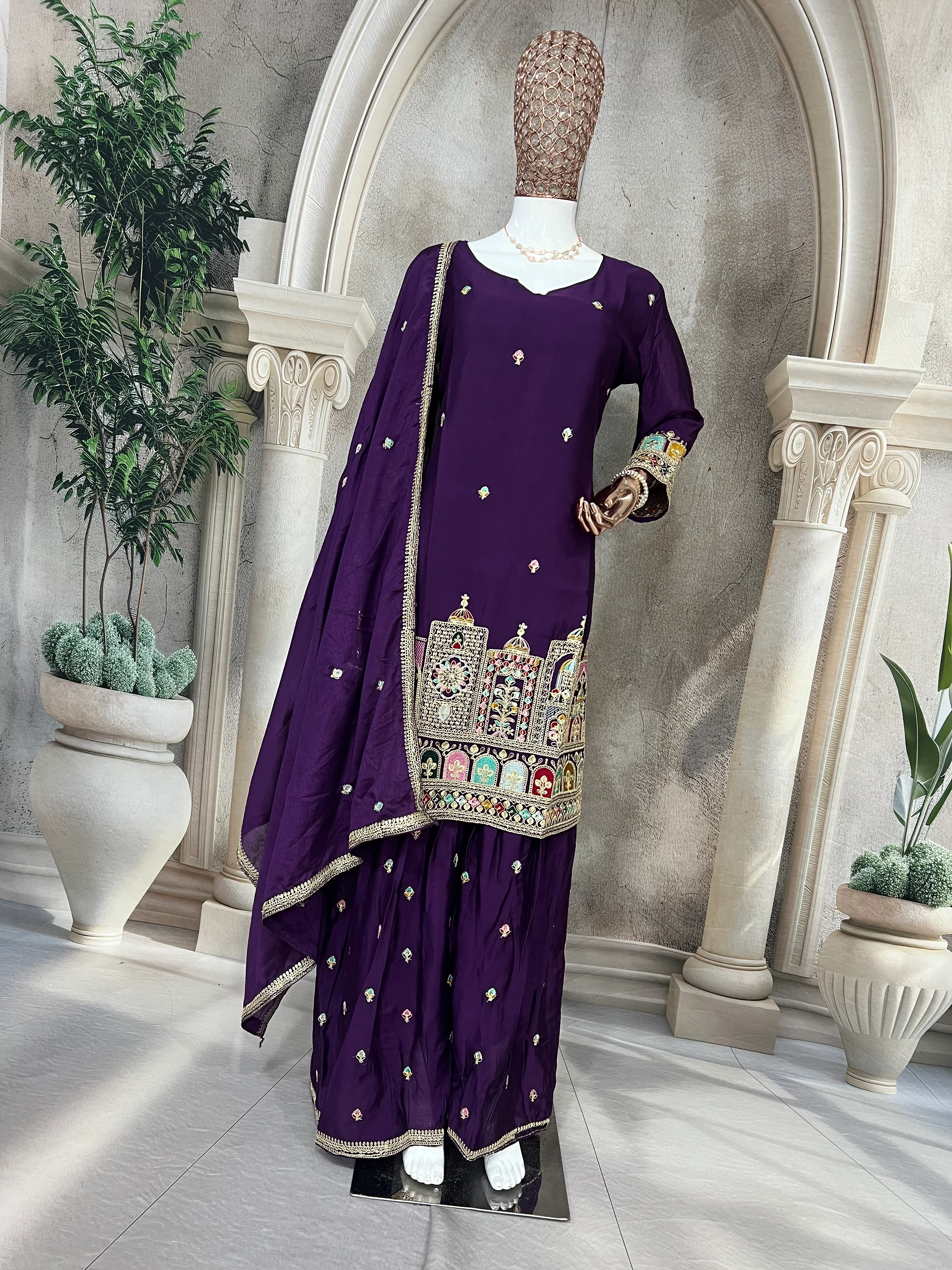 Party Wear Suit Set With Multi Needle Sequins Embroidery Work