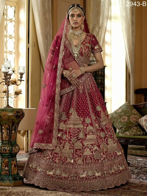 Exclusive Pattern Embroidery work Double Dupatta Flaired Bridal Lehenga Choli