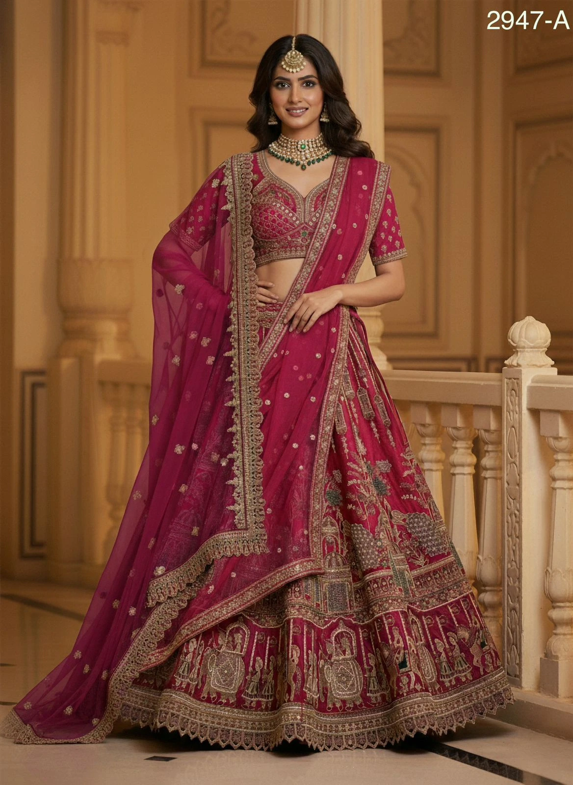 Baraat and Peacock Embroidered with Handwork Combine Bridal Lehenga Choli