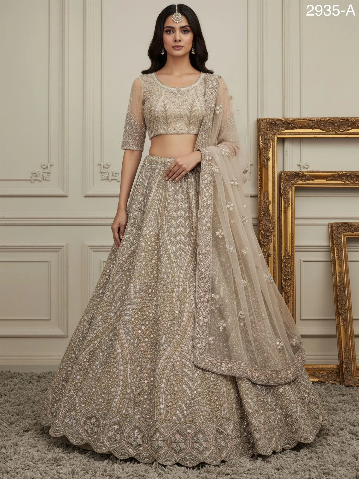 Detailed Motif work with Dori and Sequence Embroidered eye-catchy Partywear Lehengacholi